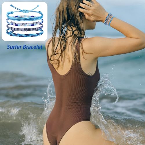 Beach Summer Ankle Bracelet for Women Handmade Braided Adjustable String Anklets Waterproof Surfer Bracelet - color: blue
