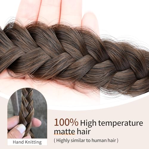 2PCs Braided Headband with teeth Handmade Messy Wide Synthetic Hair Elastic Stretch Fluffy Hairpiece for Brides (Copper Brown) - color: Copper Brown