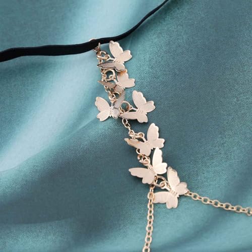 Boho Butterfly Leg Chain Butterfly Thigh Leg Chain Multi Butterfly Tassel Thigh Chain Elastic Leg Thigh Chain Punk Gold Body Chain Rave Bikini Thigh Body Chain Jewelry for Women