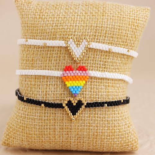 Rainbow Beaded String Braided Bracelets for Women, Summer Boho Handmade Adjustable Beach Waterproof Jewelry Gift - color: Rainbow