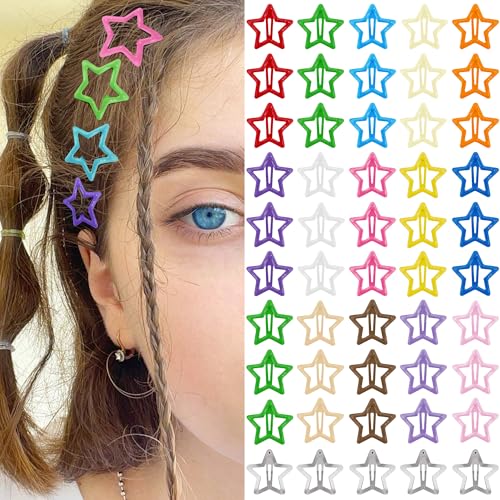 Star Hair Clips Multiple Colors Snap Hair Barrettes Non Slip Star Hair Accessories Metal Hair Clips for Girls Women -50PCS 1.18" - color: 50 P -1.18"-Multiple Colors