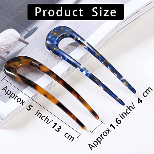 French Hair Pins Tortoise Shell French Hair Forks U Shaped French Pins 2 Prong Hair Sticks Acetate Chignon Pin for Women Hairstyle Accessories 2 Pack - color: french pins hair 2 pack