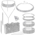 EIELO Rhinestone Jewelry Set for Women Wedding Bridal Triangle Clutch Bag Silvery Clutch Purse Glitter Choker Necklace Tennis Stretch Bracelets Ring Dangle Fringe Earrings Set - style: Sequins Handbag