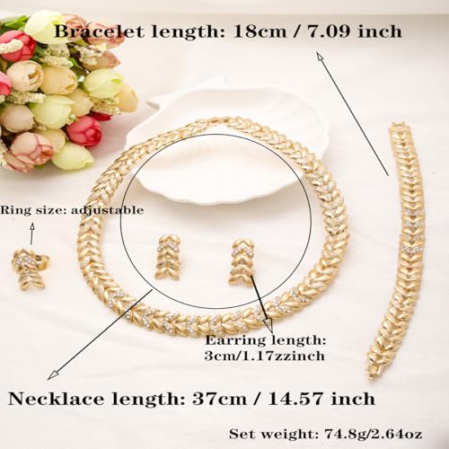 Fashion Crystal Jewelry Set Gold Plated Jewelry Weddings Dubai Gold Necklace Earrings Set Gift - color: crystal Leave jewelry set
