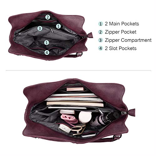 Tote Bag for Women PU Leather Shoulder Bags Fashion Hobo Bags Large Purse and Handbags with Adjustable Shoulder Strap - color: Burgundy