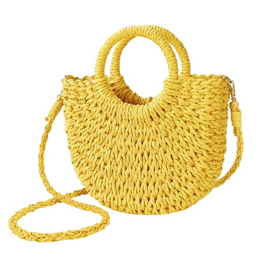 Womens Straw Beach Bag Woven Crossbody Shoulder Bags Top Handle Satchel Handbag Purse for Summer - color: Yellow