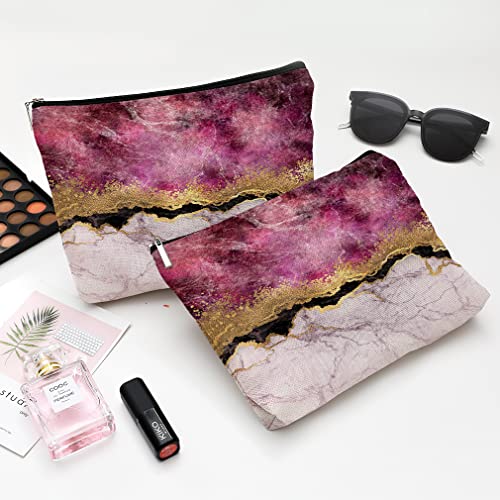 Cute Makeup Bag for Purse Canvas Waterproof Funny Cosmetic Bags for Women Zipper Travel Toiletry Pouch-Wine Marble Makeup Bags - color: Wine Marble Makeup Bags