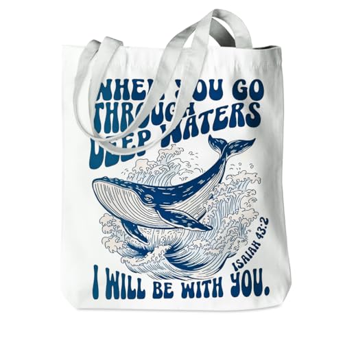 Floral Beach Whale Shark Gifts Jellyfish Christian Canvas Tote Bag for Work Totes for Women Christmas Bible - color: Throuchisaiah 183