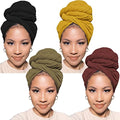Head Wraps for Black Women African Head Wrap Lightweight for Women Long Plain Turban Hair Scarf Scarves - color: 4 Pcs-black,army Green,yellow,coffee