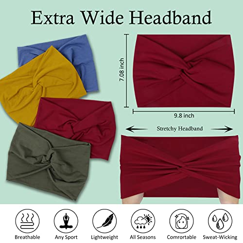 AKTVSHOW 7'' Wide Headbands for Women, Extra Large Turban Workout Headband Fashion Yoga Hair Bands Boho Twisted Thick Hair Accessories, 8Pack - color: Bright Hope