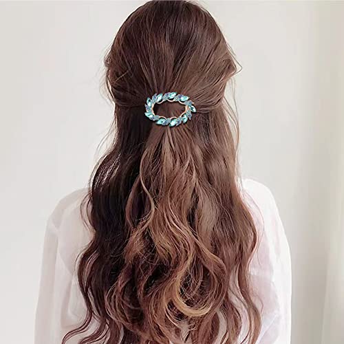 inSowni 4 Pack Gold Glitter Sparkly Jeweled Gems Korean Decorative Rhinestones Crystals Leaf Metal French Barrettes Alligator Snap Hair Clips Pins Accessories for Women Girls - color: Champagne, Pink, Purple and Blue