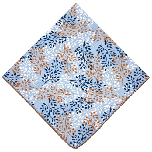21x21 inches 100% Cotton Bandana for Women - Soft Square Scarf, Multi-Purpose Head Covering, Hair Bandana - color: P07-leaves on Blue