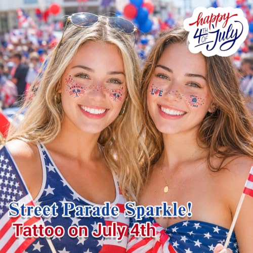 4th of July Red White Blue Glitter Freckles-Patriotic Face Tattoos 24PCS | Waterproof Temporary Tattoos Glitter Fake Freckles Sparkles for Independence Day & Everyday Makeup - color: colorful