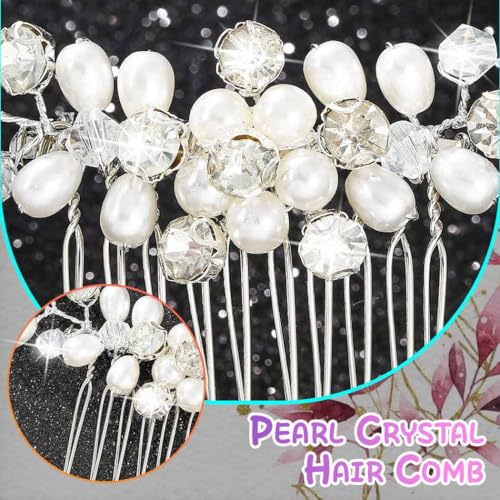 Brishow Pearl Crystal Hair Comb, Silver Bridal Wedding Hair Accessories for Women