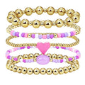 Gold Beaded Bracelets for Women: 14K Gold Bracelets for Women Trendy Dainty Gold Ball Bracelet Stack for Womens - Boho Stretch Bracelets Jewelry Sets with Cross Fashion Accessories Gifts for Women - style: Pink Heart