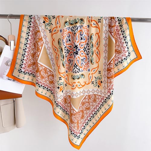 35" Head Scarf Large Square Scarf Like Cotton Hairscarf Fashion Scarves Bandana Night Sleeping Wraps for Women B01 - color: Orange Paisley