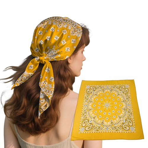 Bandana Single Pack Soft Thin 27 inch Cotton Paisley Extra Large Headwear - color: Golden