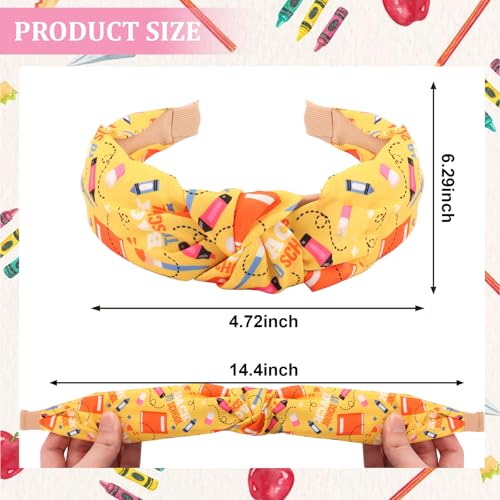 KICOSY 4PCS Back to School Knotted Headbands - Pencil Print Hair Hoops for Classroom, Daily Styling, Photo Shoot & Back to School Gift
