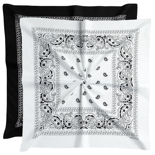 Extra Large Bandana 27” x 27”,100% Cotton bandana for Men and Women，Multi-Purpose Scarf Headbands ，Head Scarfs - color: Black/White
