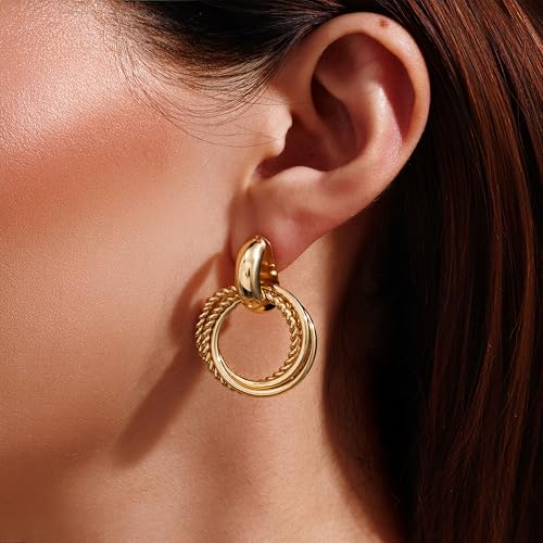SEADAY 14K Gold Plated Hoop Stud Earrings for Women, Dainty Fashion Jewelry Accessories, Gifts for Women - color: Gold-Braided Hoop