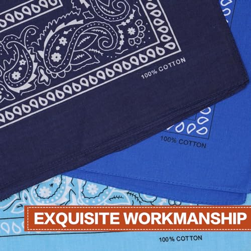 Raylarnia 100% Cotton Large Bandanas for Men and Women, 22 Inch Paisley Bandana with Multiple Colors - color: Royal Blue / Navy Blue / Light Blue