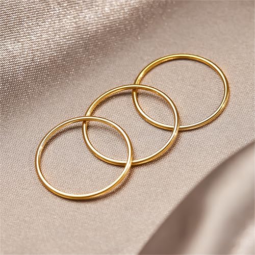 Gold Band Rings for Women Men Non Tarnish, Wedding 14K Gold Plated Stackable Ring Set for Couples, Dainty Thin Plain Simple Promise Dome Band Thumb Pinky 1mm 3mm 5mm Jewelry Gift Comfort Fit Size 3-13 - color: Gold-1mm 3PCS, size: 4