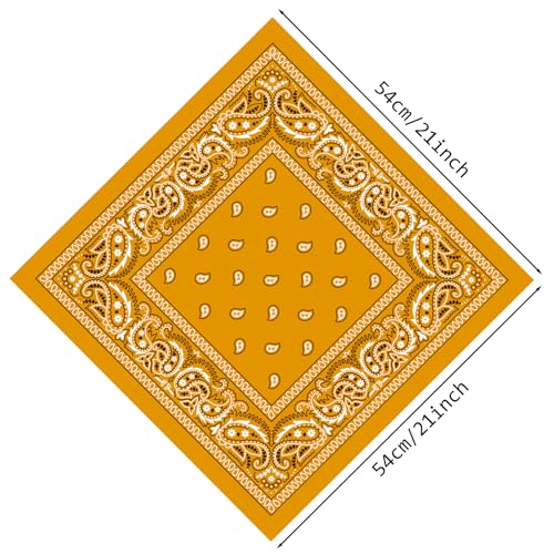 PLULON Bandanas for Men Women 4/12/24/30 Pack, Paisley Pattern Bandana Bulk Headbands Handkerchief Face Mask 100% Polyester - color: Golden Yellow