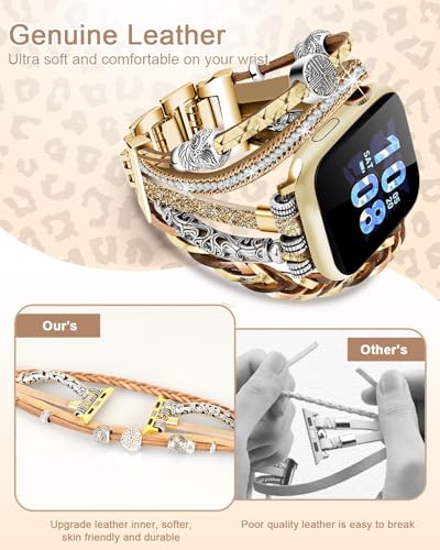 Compatible with Apple Watch Band 40mm for Women, Boho Bracelet for Apple Watch 38mm 41mm, Multilayer Leather Wrap Braided Strap for iWatch Series 11/10(42mm)/9/8/7/6/5/4/3/2/1/SE Gold - color: A-Gold, size: 42(series 11/10)/41/40/38mm