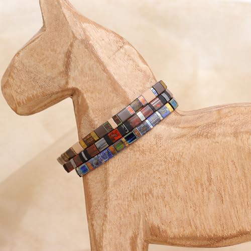 Sonateomber Tila Flat Beaded Stretch Stack Bracelets Set for Women, Trendy Stackable Colorful Glass Square Beads Bracelet Friendship Accessories Jewelry Gift - color: Black Dark Red Gold Blue Gray Pink Brown