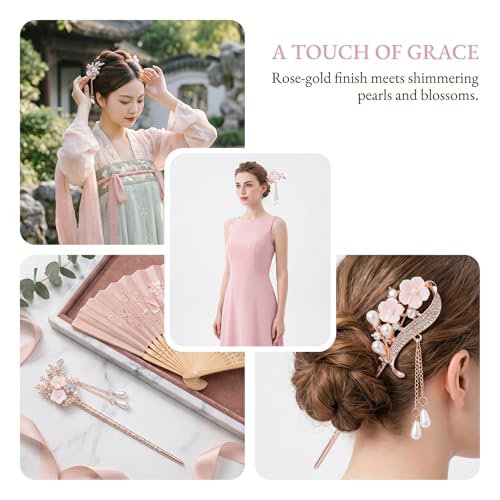 2 Pcs Rhinestone Pearl Flower Hair Stick Chinese Hair Chopsticks Vintage Tassel Hair Pin Chignon Pin Hair Styling Making Accessories for Women