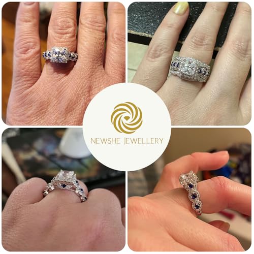 Newshe Jewellery Princess Moissanite Engagement Ring for Women 925 Sterling Silver Wedding Band Rings Blue Sapphire Bridal Sets Promise Size