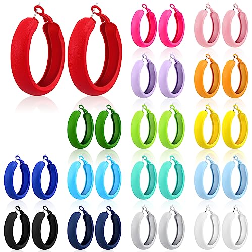 Sasylvia 16 Pairs Colored Hoop Earrings for Women Matte Colorful Hoop 80s Retro Neon Summer Drop Earrings - style: Chunky
