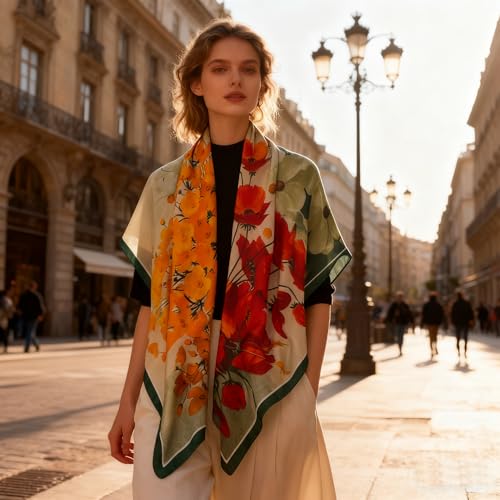 K-Elewon Large Square Scarf 43" Silk Scarf Fashion Scarves Silk Feeling Hair Wrapping Scarfs Night Sleeping Headscarf - color: Vb14