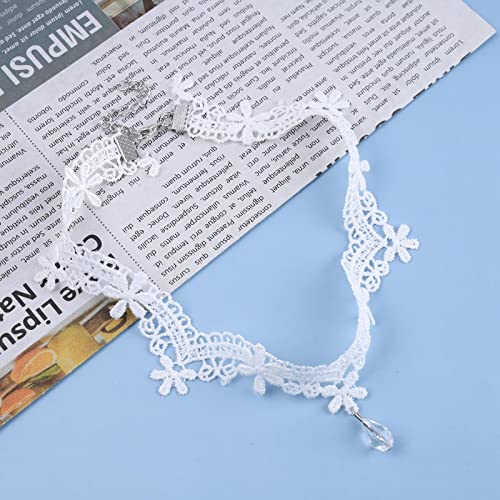 Boho Black Crystal Lace Choker Necklace Tassel Black Teardrop Necklace Choker Gothic Droplet Rhinestone Collar Necklace Retro Vintage Necklace Chain Jewelry for Women and Girls(Black A) - color: White A