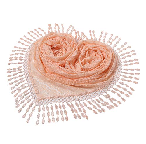 Cindy & Wendy Floral Embroidered Lace Triangle Scarf for Women - color: Peach Pink-8xh