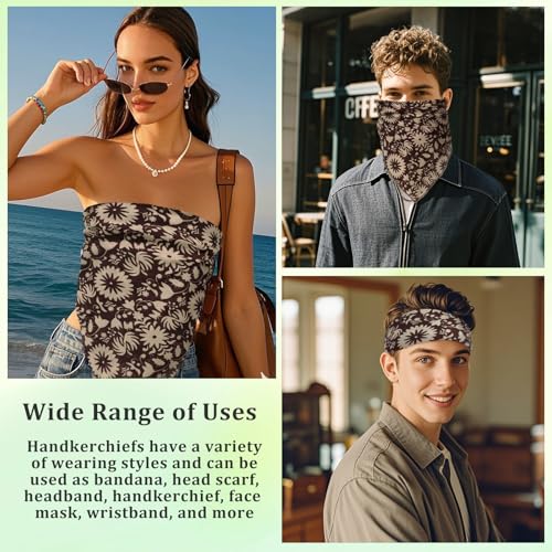Floral Bandanas for Women Men, 27" x 27" Large Cotton Bandana Headband Head Wraps Hair Scarf for Beach Camping - color: Brown Floral-lily of the Valley