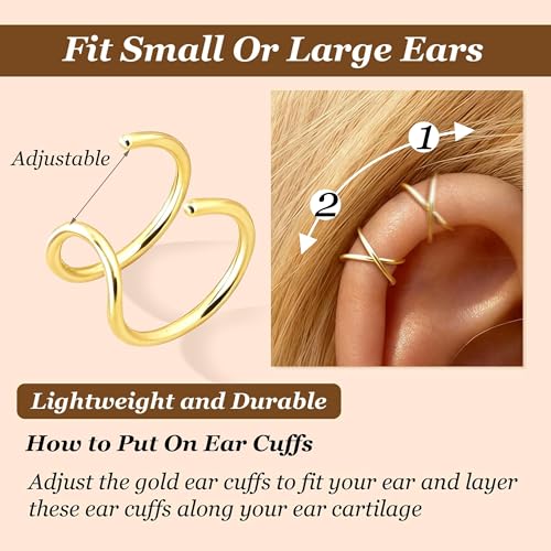 Ear Cuffs Non Piercing 14K Gold Plated Ear Cuff Earrings for Women Trendy Clip on Cartilage Earring Stacks Non Pierced Adjustable Fake Earrings Set Jewelry - color: A1:Gold Ear Cuffs