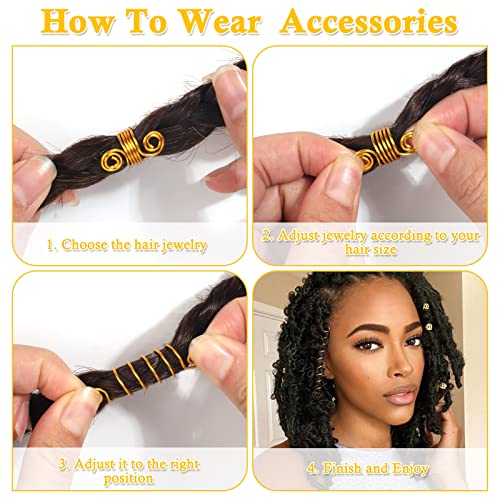 262 Pcs Dreadlock Accessories for Women, Hair Jewelry for Braids Loc Jewelry Hair Decorations, Gold and Silver Hair Accessories, Adjustable Hair Charms Hair Rings for Braids Adult Loc Braid Jewelry