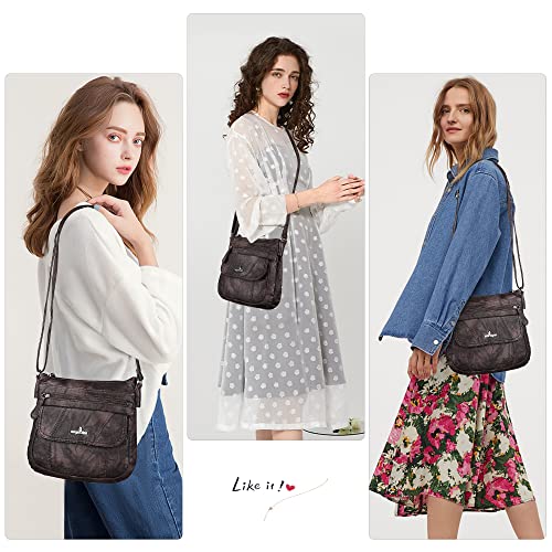 Angelkiss Small Womens Crossbody Bag Leather Shoulder Purse for Women Hobo Bag with Adjustable Shoulder Strap - color: Coffee