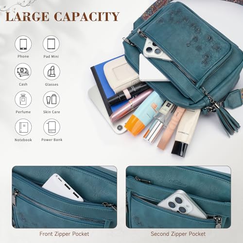 MEITRUE Crossbody Bags for Women, Vegan Leather Crossbody Purse Trendy Multi Pockets Shoulder Handbag with Tassel - color: 08-deep Teal