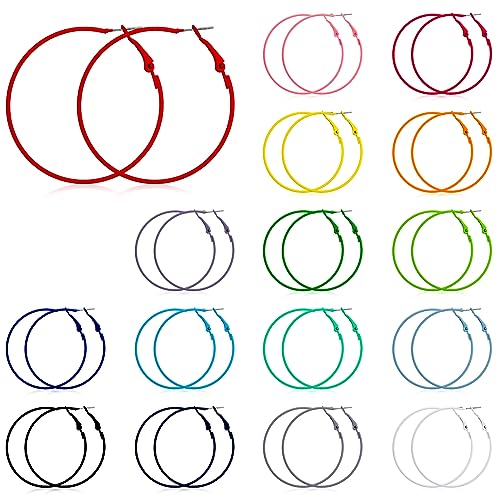 Sasylvia 16 Pairs Colored Hoop Earrings for Women Matte Colorful Hoop 80s Retro Neon Summer Drop Earrings - style: Thin