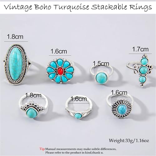 Bohemian Joint Knuckle Rings Set for Women,Vintage Boho Turquoise Stackable Rings Chunky Retro Turquoise Midi Finger Ring Statement Western Jewelry - style: Style C