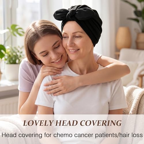 Ababalaya Satin Lined Beanies for Women Chemo Headwear Silky Lined Cotton Sleeping Cap - color: Solid Black