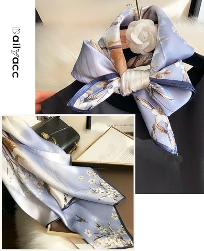 Dailyacc Hair Bandanas Scarf For Women Lightweight Fashion Neck Silk Satin Head Scarves For Sleeping Handbags Scarf - color: 17-blue Plum Blossom/27.5*27.5in
