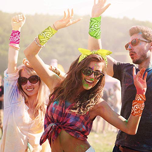 Blulu 12 Pack Neon Bandanas Bulk Multi Purpose Paisley Cowboy Bandanas for Men Women Headband Western Music Festival Rave - color: Orange, Yellow, Green, Rose Red