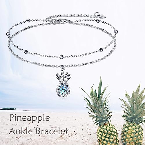 YAFEINI Ankle Bracelets for Women Sterling Silver Mermaid Turtle Ladybug Butterfly Moon Star Pineapple Anklet Link Chain Anklets Jewelry Gifts for Women - style: Pineapple anklet