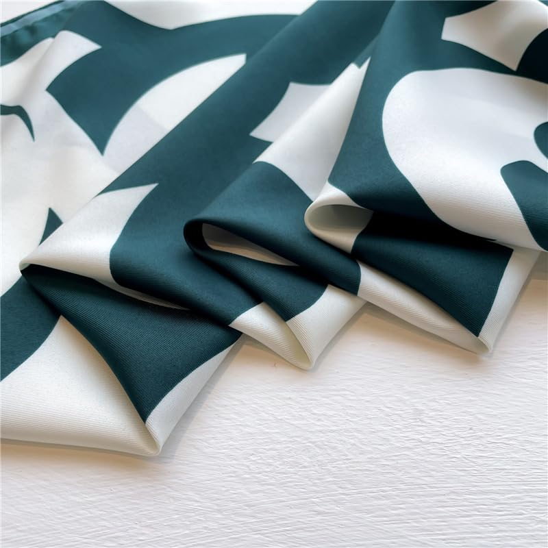 Women's Square Silk Like Head Scarf Large 35 inch Silk Feeling Hair Wrapping Satin Scarves for Sleeping Bandanas - color: A004-2 Twill Flower Green