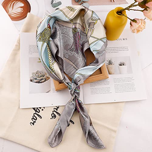 NZKNP Silk-Like Head Scarf - Women's Bandana Wraps - color: 18-blue and Gray, size: 35"*35"