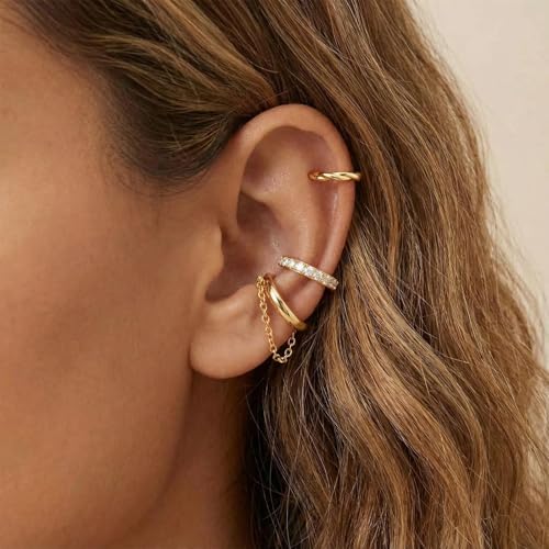 Ear Cuffs Non Piercing 14K Gold Plated Ear Cuff Earrings for Women Trendy Clip on Cartilage Earring Stacks Non Pierced Adjustable Fake Earrings Set Jewelry - color: A5:Gold Ear Cuffs-12Pcs
