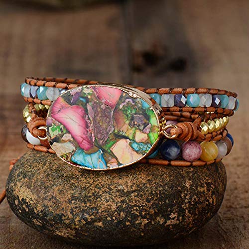 Women Wrap Bracelet Boho Natural Jasper Crystal Stone Beads Strand Bracelets - color: Emperor 2